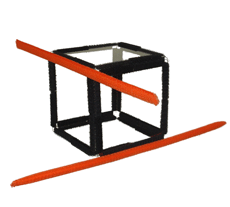 A cube with two skew edges marked with velcro rods showing skew edges